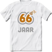 66 Jaar Feest T-Shirt | Goud - Zilver | Grappig Verjaardag Cadeau Shirt | Dames - Heren - Unisex | Tshirt Kleding Kado | - Wit - M