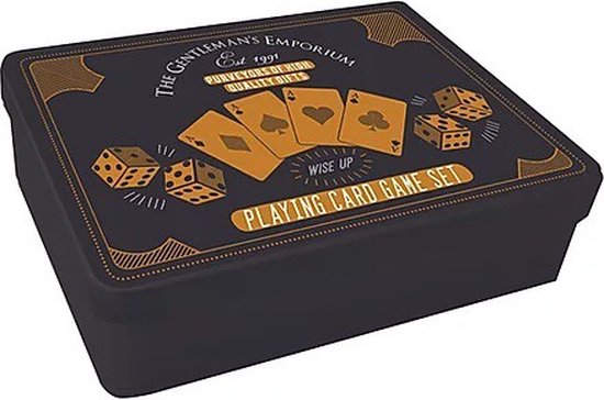 dubbele set kaarten in retro doos met boekje vol kaartspelen