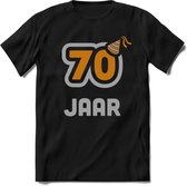 70 Jaar Feest T-Shirt | Goud - Zilver | Grappig Verjaardag Cadeau Shirt | Dames - Heren - Unisex | Tshirt Kleding Kado | - Zwart - L