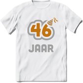 46 Jaar Feest T-Shirt | Goud - Zilver | Grappig Verjaardag Cadeau Shirt | Dames - Heren - Unisex | Tshirt Kleding Kado | - Wit - L