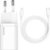 Baseus Snellader 20W PD + USB-C naar Apple Lightning Kabel 1M Wit