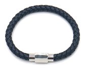 Armband Heren - Gevlochten Leer - RVS Sluiting - 21 cm - Blauw