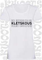 KLETSKOUS dames shirt – Wit - korte mouw - Maat S - grappige teksten - quotes - kwoots - humor - Tekst shirt - Getailleerd
