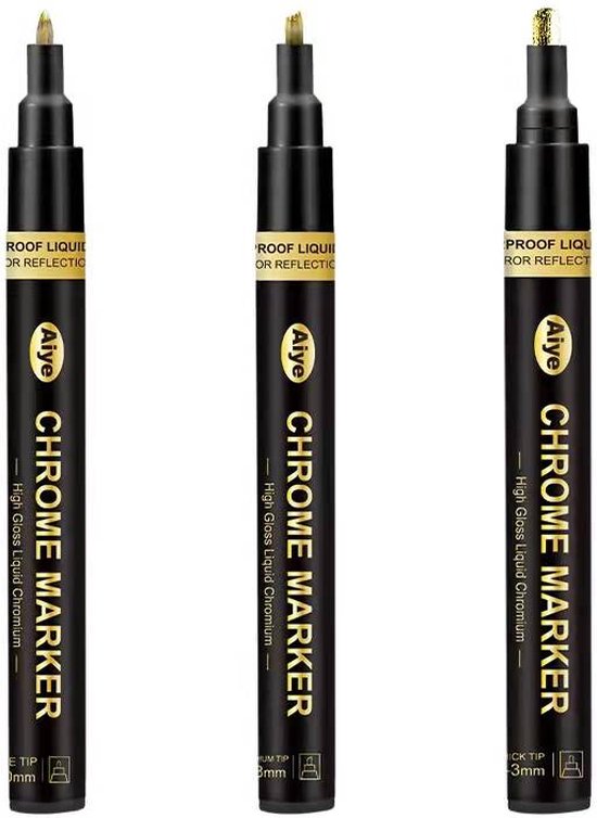 park Begroeten strak Liquid Chrome Marker - 1mm, 2 mm, 3mm - Stift met-gouden-  waterbestendig-goede UV... | bol.com