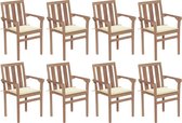 Decoways - Tuinstoelen stapelbaar 8 st met kussens massief teakhout