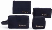 Make-Up Tas - Toilettas-Beautycase - Wash Bag - Reis Etui-set of 4-Zwart