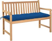 Decoways - Tuinbank met blauw kussen 120 cm massief teakhout