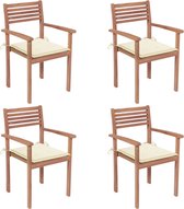 Decoways - Tuinstoelen 4 stuks met crèmekleurige kussens massief teakhout