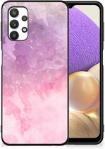 Silicone Back Cover Geschikt voor Samsung Galaxy A32 5G Telefoonhoesje met Zwarte rand Pink Purple Paint