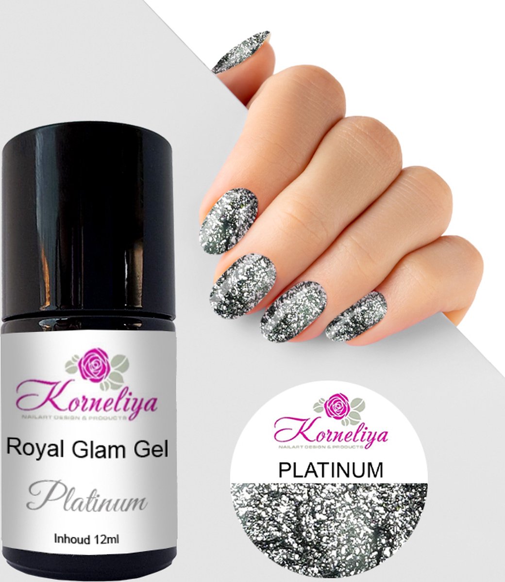 Korneliya Royal Glam Gellak - Glitter Gelpolish PLATINUM 12 ml