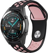 Siliconen Smartwatch bandje - Geschikt voor  Huawei Watch GT sport band - zwart roze - 46mm - Horlogeband / Polsband / Armband