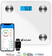 Achaté Slimme Weegschaal met App - 12 Lichaamsanalyses - Smart Personenweegschaal - 8 Gebruikers - Incl Batterij - Wit