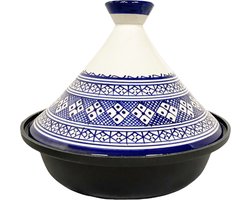 Cuilina | Tajine Fes Ø30cm - Inductie – Handgemaakt kleurrijke keramiek – wit/blauw