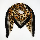 Yoonz - Sjaal Winter / Omslagdoek - Met Gouden Bies - Panterprint - Camel