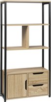 Licaza Boekenkast - Opbergkast met 4 planken - Industrieel - Hout - Metaal - Lichtbruin - Zwart - 58x24x120