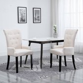 Decoways - Eetkamerstoel met armleuningen stof beige