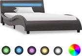 Decoways - Bedframe met LED kunstleer grijs 100x200 cm