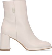 Manfield - Dames - Off white leren enkellaarsjes met hak - Maat 37