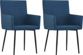 Decoways - Eetkamerstoelen 2 stuks met armleuningen stof blauw