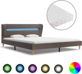 Decoways - Bed met LED en matras stof taupe 160x200 cm