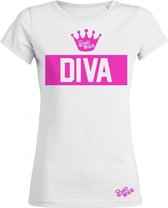 DAMES T-SHIRT “DIVA”, slim fit, Wit/Fluo Roze, Badass Fashion, maat L