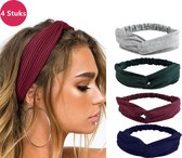 Set van 4 stuks - Dames haarbanden - Sport haarbanden - Kleur 6  - Knoop cross knitted haarbanden - Dames - Haarband volwassenen - Elastisch antislip - Vrouwen - Meisjes - Yoga - Haaraccessoi