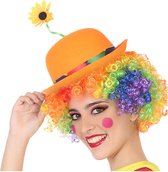 Ensemble de déguisement de Clown perruque colorée avec chapeau melon orange avec fleur - Déguisements et accessoires clowns carnaval