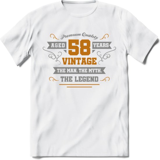 58 Jaar Legend T-Shirt | Goud - Zilver | Grappig Verjaardag Cadeau | Dames - Heren | - Wit - XXL