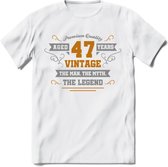 47 Jaar Legend T-Shirt | Goud - Zilver | Grappig Verjaardag Cadeau | Dames - Heren | - Wit - S
