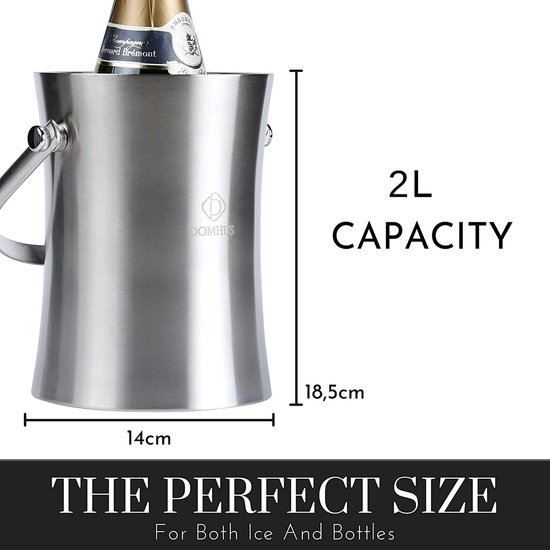 Seau à Glace Isotherme Inox 1,5L - Double Paroi Avec Couvercle Et Pince - Garde Glaçons Congelés