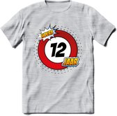 12 Jaar Hoera Verkeersbord T-Shirt | Grappig Verjaardag Cadeau | Dames - Heren | - Licht Grijs - Gemaleerd - XL