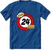24 Jaar Hoera Verkeersbord T-Shirt | Grappig Verjaardag Cadeau | Dames - Heren | - Donker Blauw - XL
