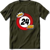 24 Jaar Hoera Verkeersbord T-Shirt | Grappig Verjaardag Cadeau | Dames - Heren | - Leger Groen - L