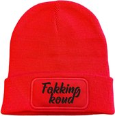 Muts rood - Fokking koud (cursief) - soBAD. | Foute apres ski outfit | kleding | verkleedkleren | wintersport beanie | wintersport dames en heren