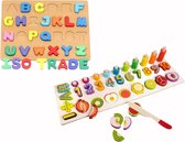 Montessori Educatief Houten ABC Puzzel + Getallen Rekenpuzzel + Vormenpuzzel + Kleuren – Tellen en Stapelen – Montessori Toys – Leer Letters, Cijfers, Vorm + Kleuren