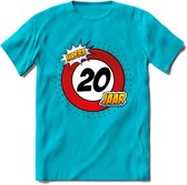 20 Jaar Hoera Verkeersbord T-Shirt | Grappig Verjaardag Cadeau | Dames - Heren | - Blauw - XXL