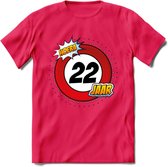 22 Jaar Hoera Verkeersbord T-Shirt | Grappig Verjaardag Cadeau | Dames - Heren | - Roze - L