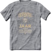 70 Jaar Legendarisch Gerijpt T-Shirt | Grijs - Ivoor | Grappig Verjaardag Cadeau | Dames - Heren | - Donker Grijs - Gemaleerd - M