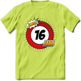 16 Jaar Hoera Verkeersbord T-Shirt | Grappig Verjaardag Cadeau | Dames - Heren | - Groen - XL