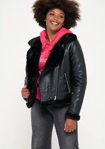 LOLALIZA Biker jas met imitatieleer - Zwart - Maat 46