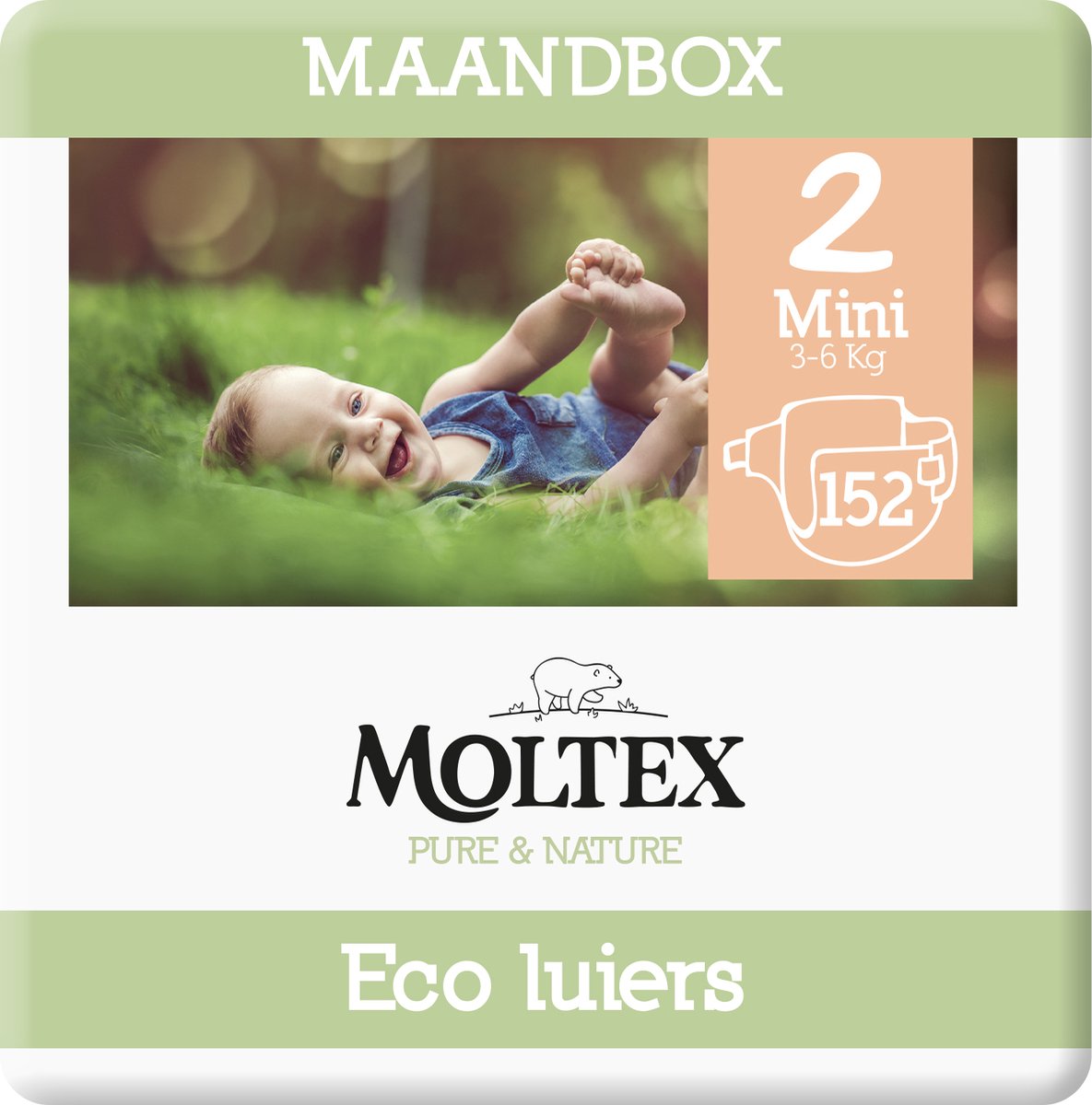 Moltex Pure & Nature Eco Luiers Mini, Maat 2 (3-6 kg) - 152 luiers | bol.com