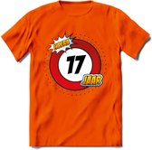 17 Jaar Hoera Verkeersbord T-Shirt | Grappig Verjaardag Cadeau | Dames - Heren | - Oranje - 3XL