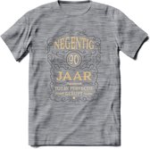 90 Jaar Legendarisch Gerijpt T-Shirt | Grijs - Ivoor | Grappig Verjaardag Cadeau | Dames - Heren | - Donker Grijs - Gemaleerd - M