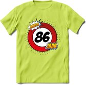 86 Jaar Hoera Verkeersbord T-Shirt | Grappig Verjaardag Cadeau | Dames - Heren | - Groen - M