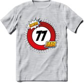 77 Jaar Hoera Verkeersbord T-Shirt | Grappig Verjaardag Cadeau | Dames - Heren | - Licht Grijs - Gemaleerd - XL