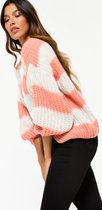 LOLALIZA Gebreide open cardigan met strepen - Koraal - Maat S/M