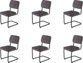 Eetkamerstoelen set van 6 Grijs "Amsterdam" - buisframe stoel - velvet eetkamerstoel - velvet stoel - eetkamerstoel