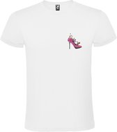 Wit t-shirt met Kleine pump/hoge hak gevuld met Make-Up print size XL