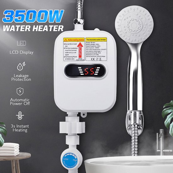 Elektrische Doorstroomboiler 3500W Complete Set - Direct Warm Water Met Douchekop & Temperatuurregeling Voor Keuken & Badkamer