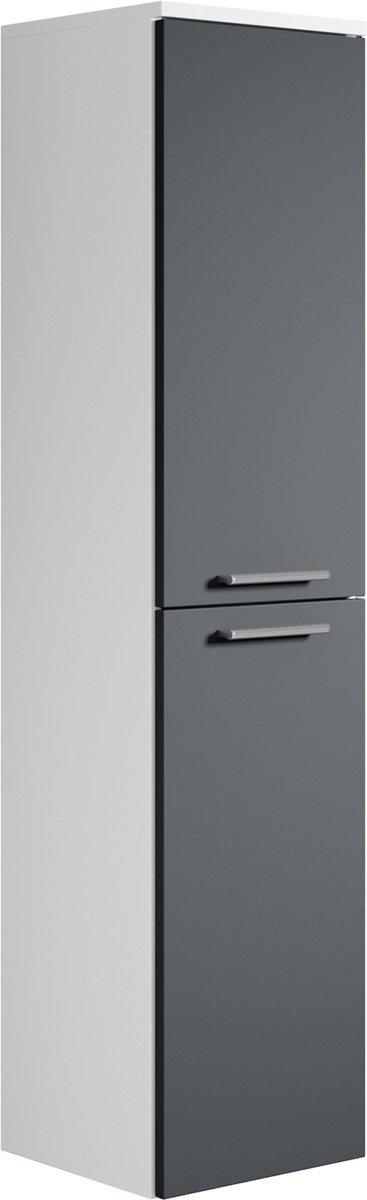 Badplaats Badkamerkast Saturnus 35 cm x 35 cm x 130 cm - Wit met Antraciet - Hangende Kolomkast met Twee Deuren